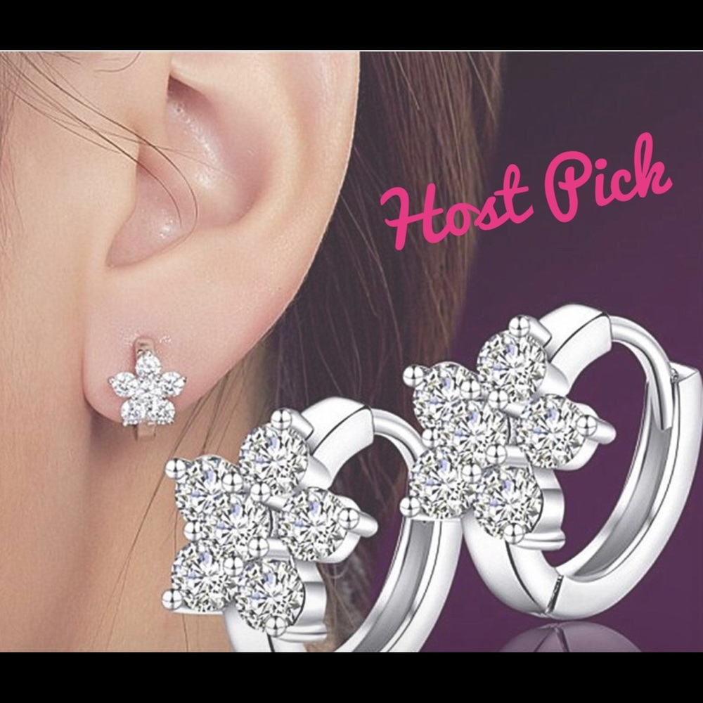 Charming NWT Little Crystal Flower Huggie Earrings